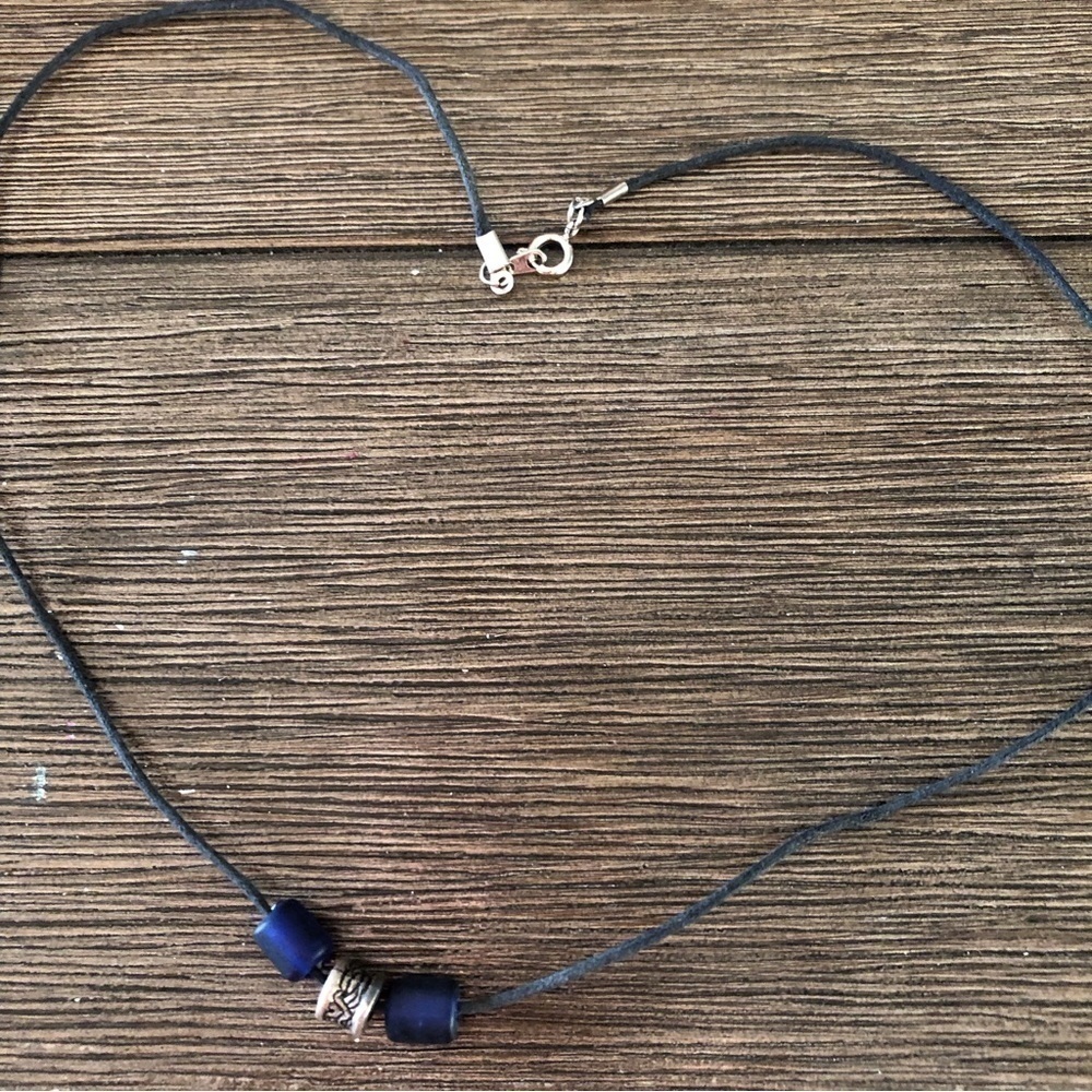 Sliver and blue cord necklace
